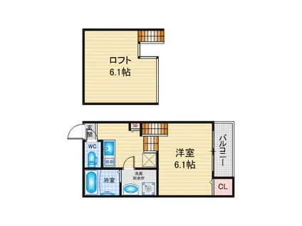 ハーモニーテラス内田橋II(1SK/2階)の間取り写真