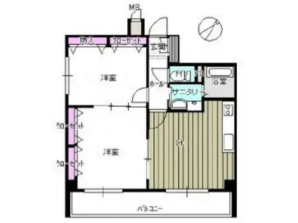 ソレイユ天神南(2DK/7階)の間取り写真