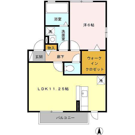 エスポワールルナC(1LDK/2階)の間取り写真