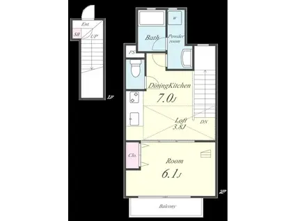 ヴァーグ弐番館(1DK/2階)の間取り写真