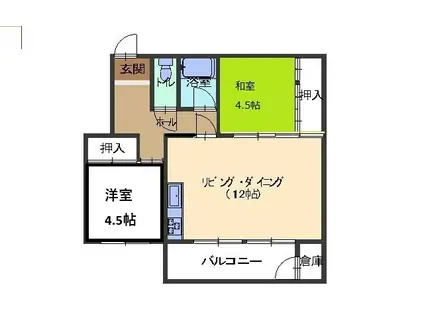 広島電鉄宮島線 修大協創中高前駅 徒歩12分 4階建 築57年(2LDK/3階)の間取り写真