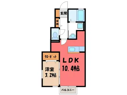 プランドール・ミスギA(1SK/1階)の間取り写真