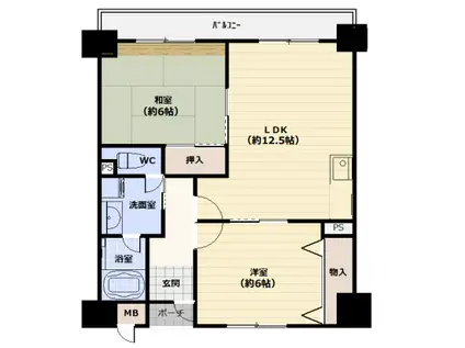 ロイヤルヴィラ東大阪(2LDK/6階)の間取り写真