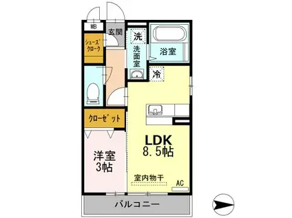 ヴィーブルF(1LDK/1階)の間取り写真