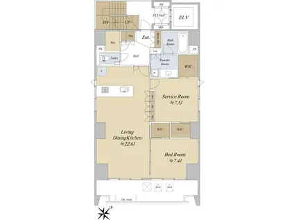 ソラシア八丁堀イースト(1SLDK/7階)の間取り写真