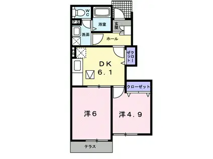 グリーンホームII 2DK1F(2DK/1階)の間取り写真