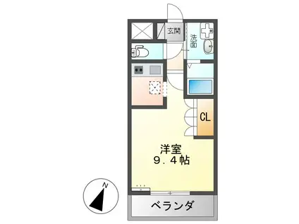 みどりのそよかぜSKY(1K/1階)の間取り写真