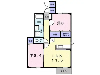 ホークフェザー11(2LDK/1階)の間取り写真