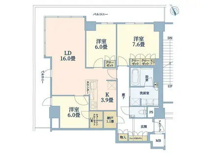 ザ・パークハウス神戸タワー(3LDK/24階)の間取り写真