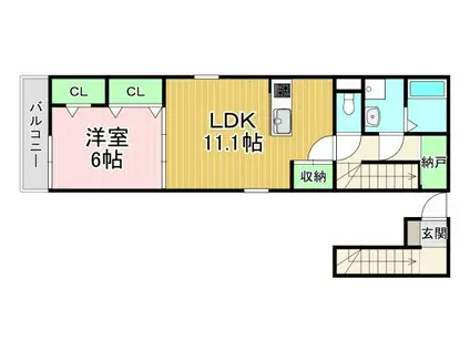 フェリオ西向日(1LDK/2階)の間取り写真