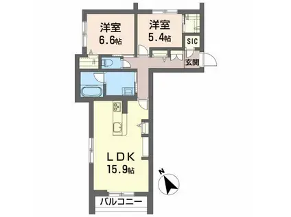 ベレオ盛岡八幡(2LDK/2階)の間取り写真