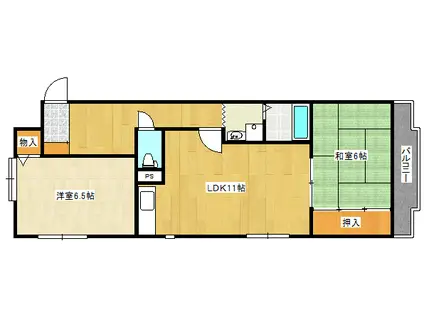 ラヴィ―ル若宮(2LDK/2階)の間取り写真