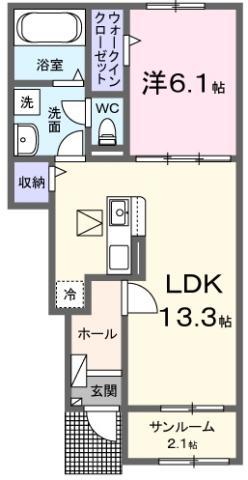ハーベストヤヨイA(1LDK/1階)の間取り写真