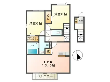 ジャルダンA(2LDK/2階)の間取り写真