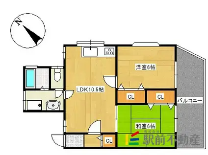 ＪＲ鹿児島本線 大牟田駅 徒歩81分 2階建 築27年(2LDK/1階)の間取り写真