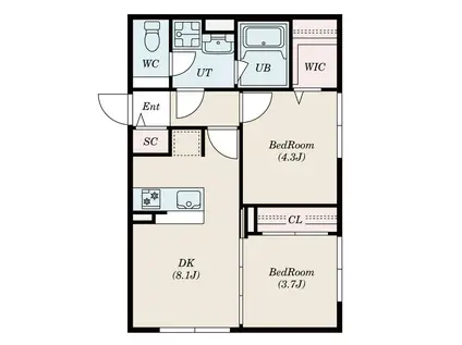 グローリオシェルト南烏山(2DK/4階)の間取り写真