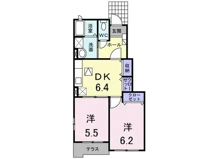 オレンジヒルズA棟(2DK/1階)の間取り写真
