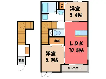 エスコートけやき(2LDK/2階)の間取り写真