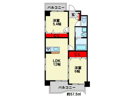 ノーブル三ヶ森(2LDK/4階)の間取り写真