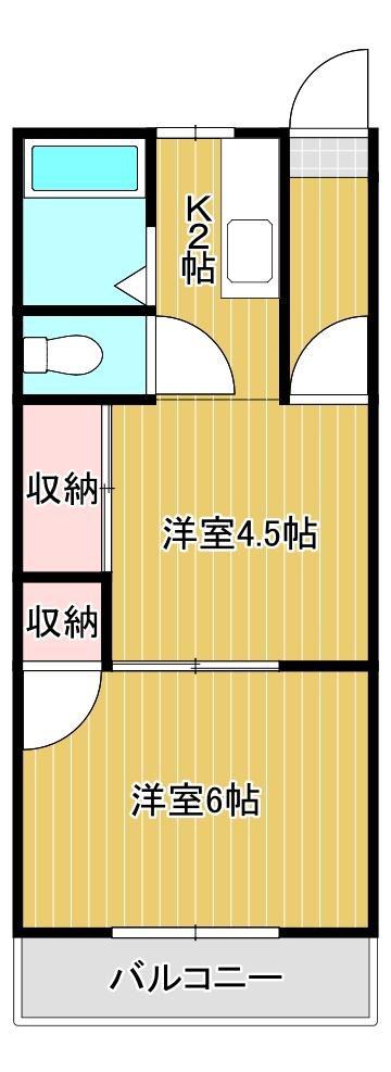 サンハイツ白羽(2K/2階)の間取り写真