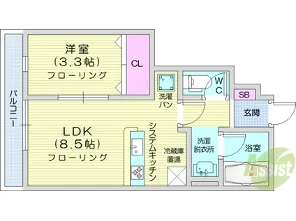 PREMORY名取駅 A棟(1LDK/1階)の間取り写真