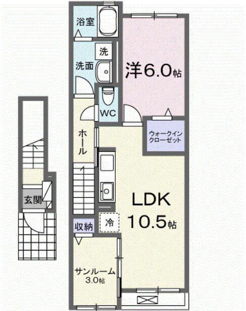 サンシャイン中曽司(1LDK/2階)の間取り写真