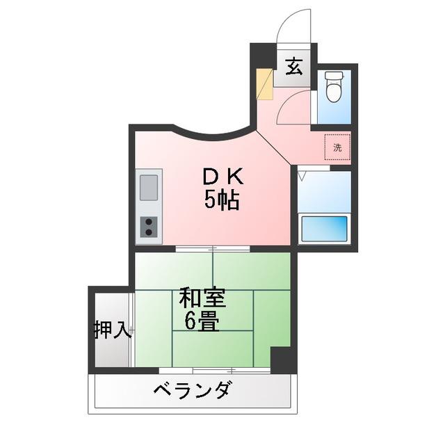 原信ビル(1DK/2階)の間取り写真