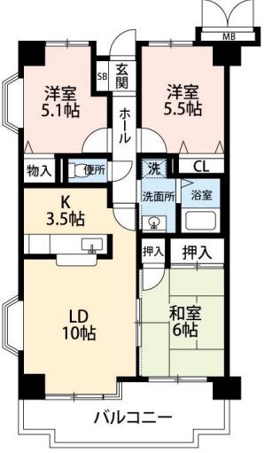 大新ヒルズ(3LDK/3階)の間取り写真