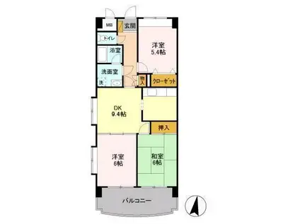 エーヴィゲス市川(3DK/6階)の間取り写真