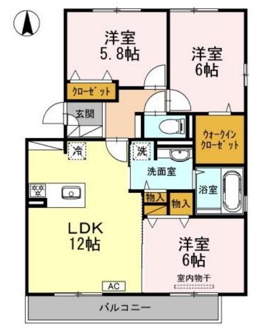 シャルムB棟(3LDK/2階)の間取り写真