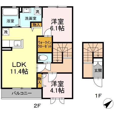 プロヌーブ柿園町G棟(2LDK/2階)の間取り写真