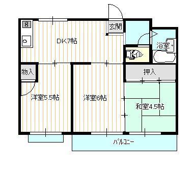サニーハイツ原口B(3DK/2階)の間取り写真