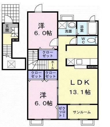 バーミィハウスA棟(2LDK/2階)の間取り写真