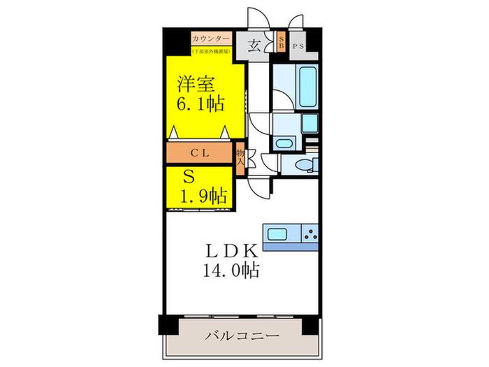 アンフィニ20ヴェルデ(1SLDK/6階)の間取り写真