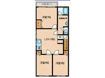 カーサ五福10区2階(3LDK/2階)の間取り写真