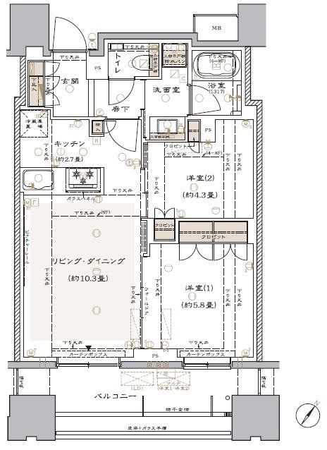 グランリビオ表参道(2LDK/4階)の間取り写真