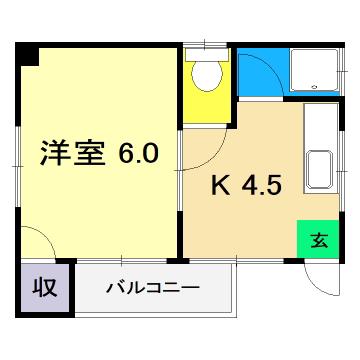 八反町ハイツ(1K/2階)の間取り写真