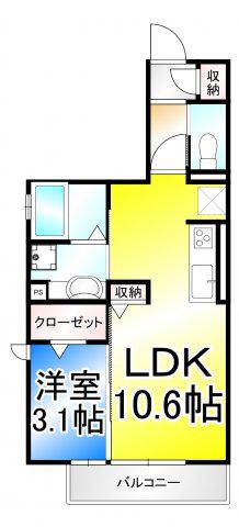 ガルボ上千田(1LDK/1階)の間取り写真