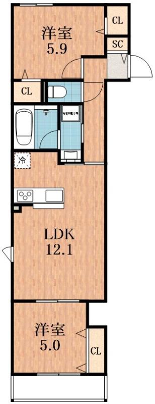 キルシュ元町(2LDK/3階)の間取り写真