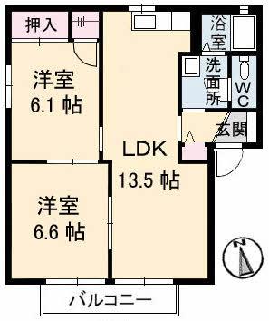 シャルマンらくざん I棟(2LDK/2階)の間取り写真