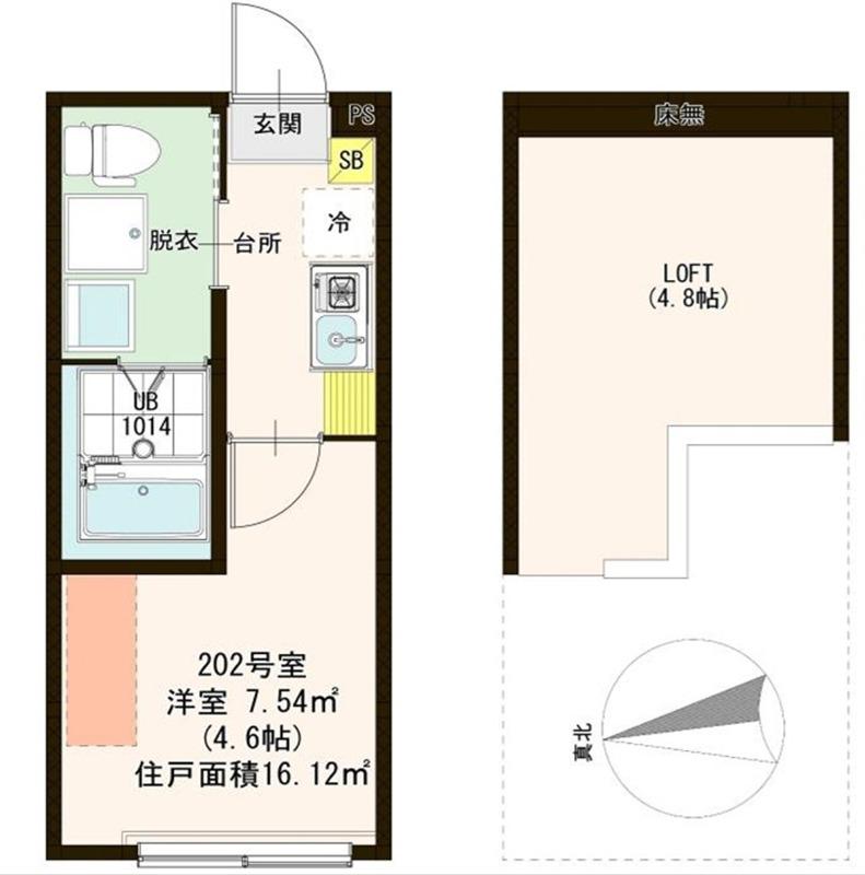ハーモニーテラス東小岩III(1K/2階)の間取り写真