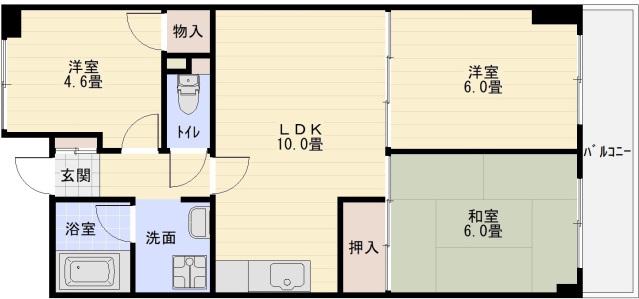 グランド-ル法善寺(3LDK/6階)の間取り写真