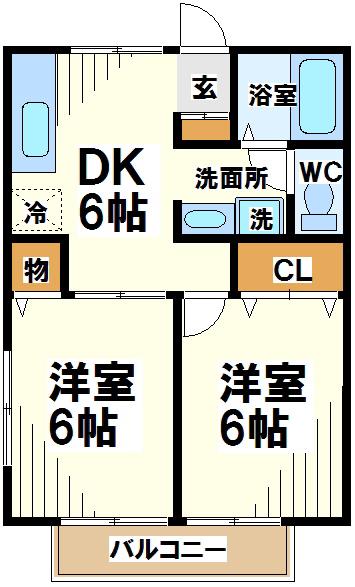 リバーストーンエイト(2DK/1階)の間取り写真