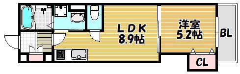 ラモーナ諸福I(1LDK/2階)の間取り写真
