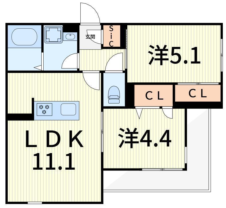 セレスティア細田B(2LDK/2階)の間取り写真