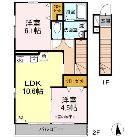 ウエストグランツⅡ(2LDK/2階)の間取り写真