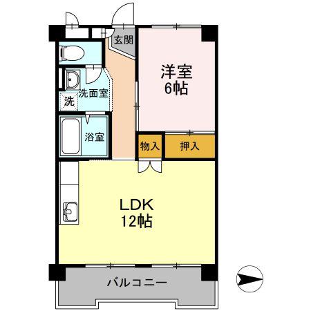 長瀬マンション I棟(1LDK/2階)の間取り写真