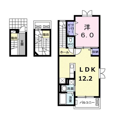 アンソレイユD(1LDK/3階)の間取り写真