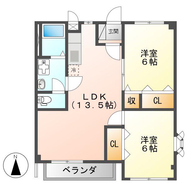 ファミーユ熊ノ前B(2LDK/2階)の間取り写真