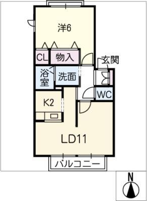 MASTTOWN若草通 D棟(1LDK/2階)の間取り写真